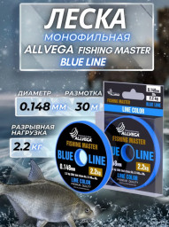 Леска монофильная ALLVEGA Fishing Master 30м 0,148мм (2,2кг) голубая