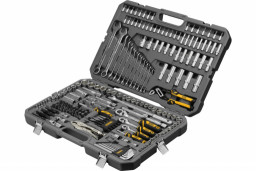 Набор инструментов, 1/2" 3/8" 1/4" CrV S2 пластиковый кейс 232 предмета Denzel